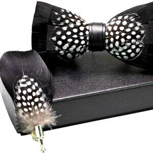 Men's Natural Feather Pre-Tied Bow tie & Lapel Pin